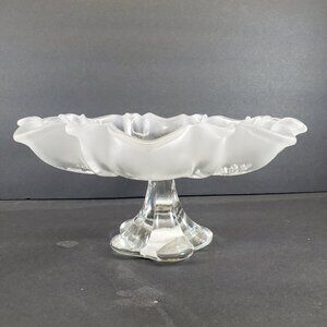 Vintage 1980s Mikasa Christmas Story Footed Bon Bon, Frosted Glass, Germany